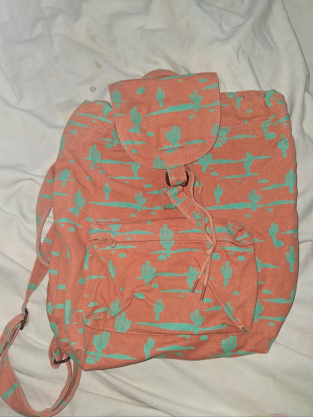Baggu Coral Cactus Print Canvas Backpack Rare
